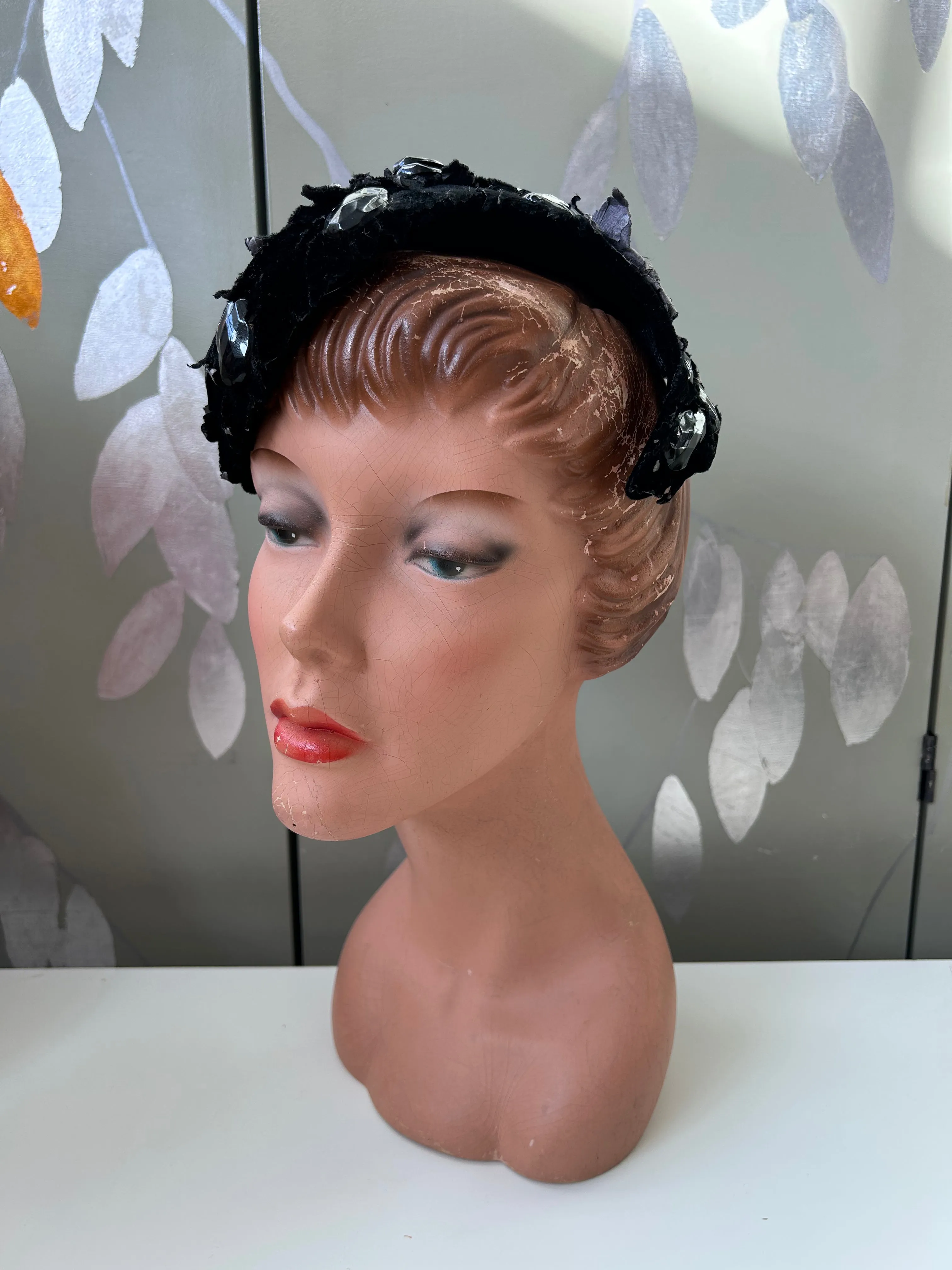 1950s Black Bejewelled Cap by Modern Miss