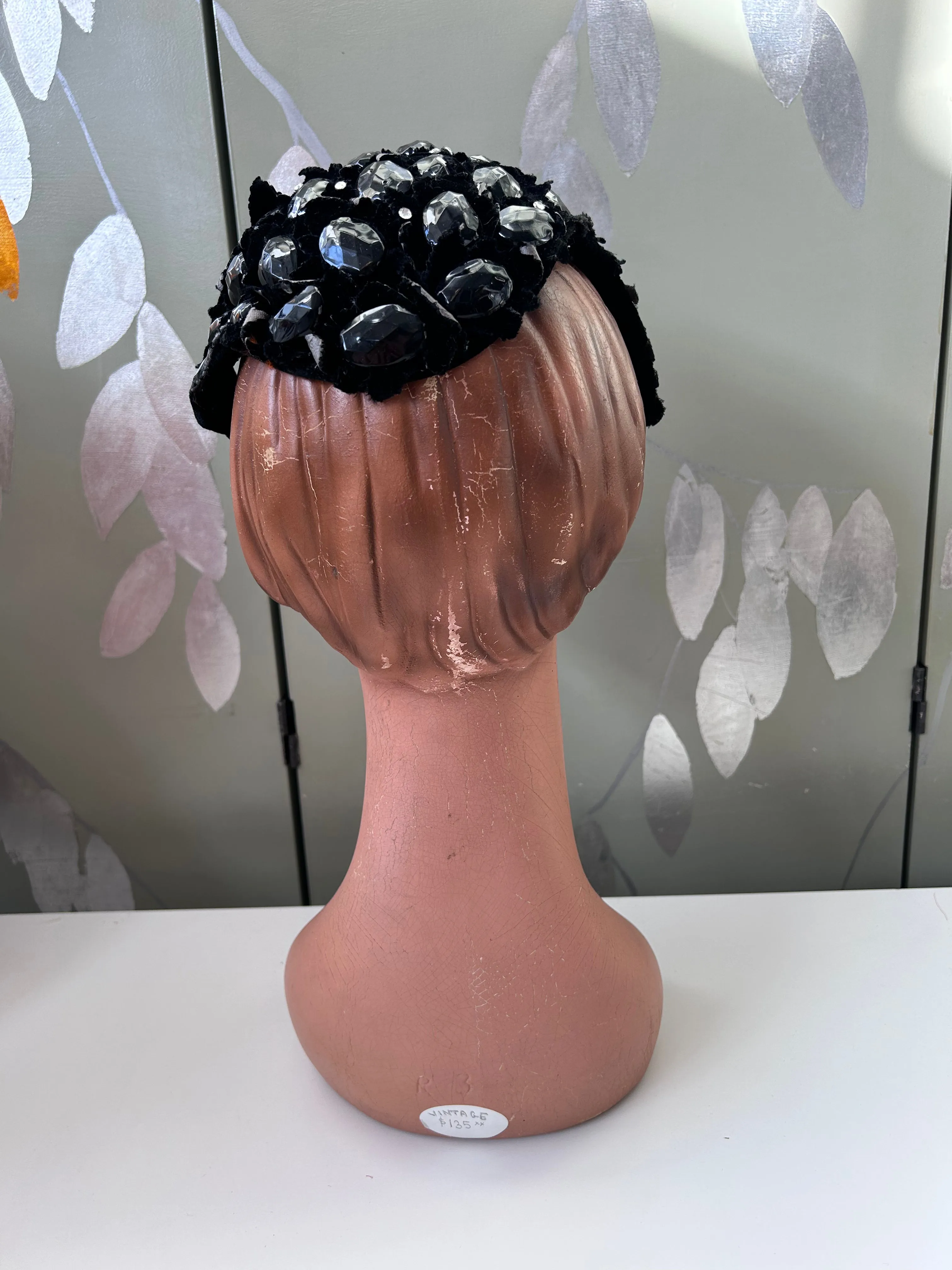 1950s Black Bejewelled Cap by Modern Miss