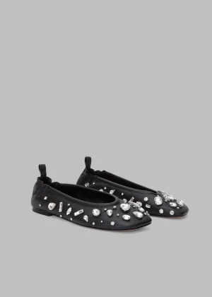 3.1 Phillip Lim ID Stretch Back Ballet Flat with Gem Embroidery - Black