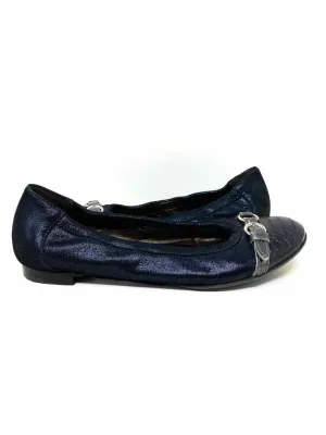 AGL Women's Blue Ballet Leather Metallic Size 37/7 Flats