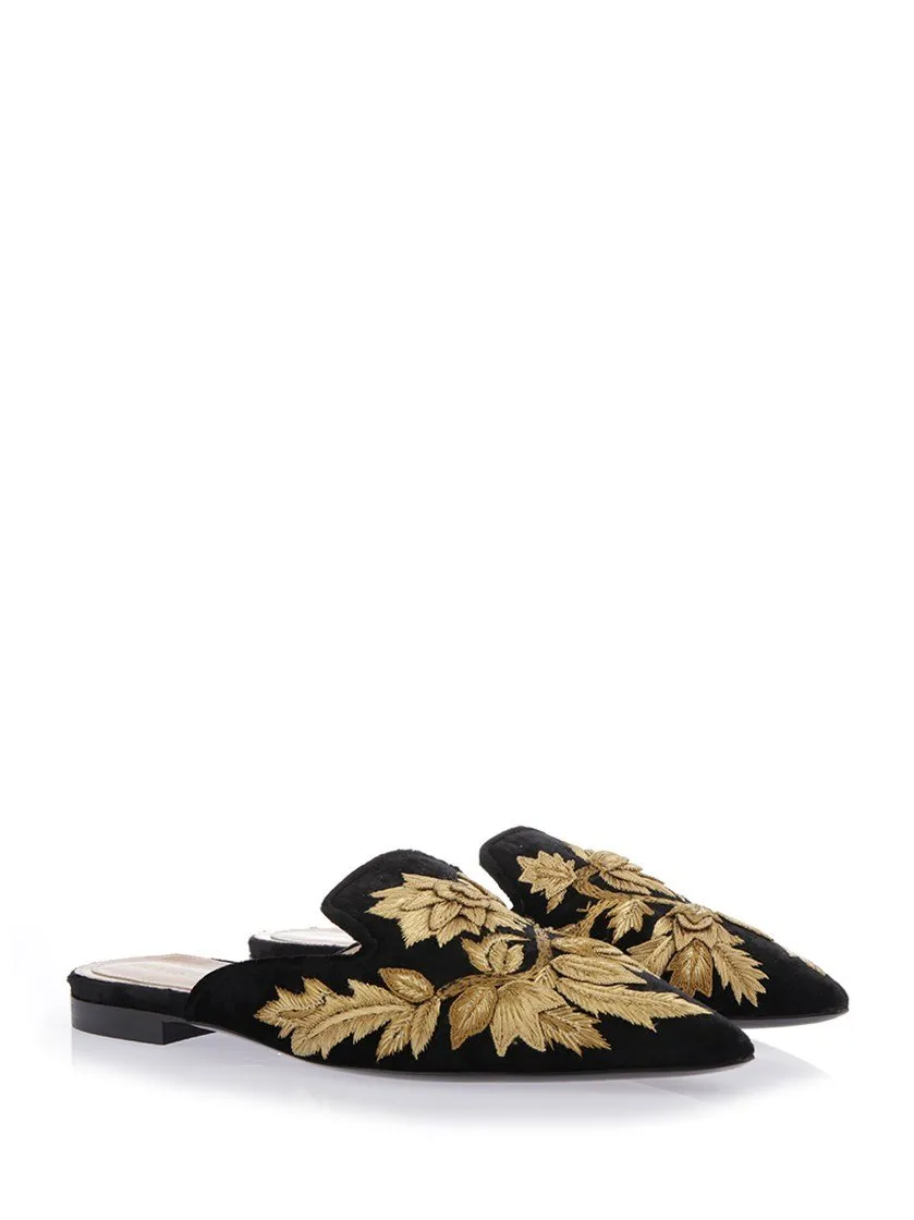 Alberta Ferretti Leaf Embroidered Mules