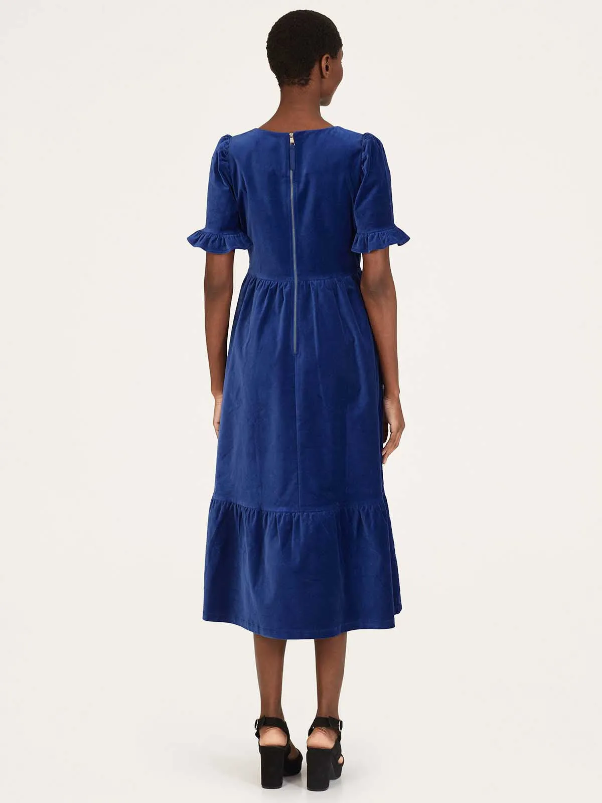 Alleegra Organic Cotton Velvet Midi Dress - Dark Sapphire Blue