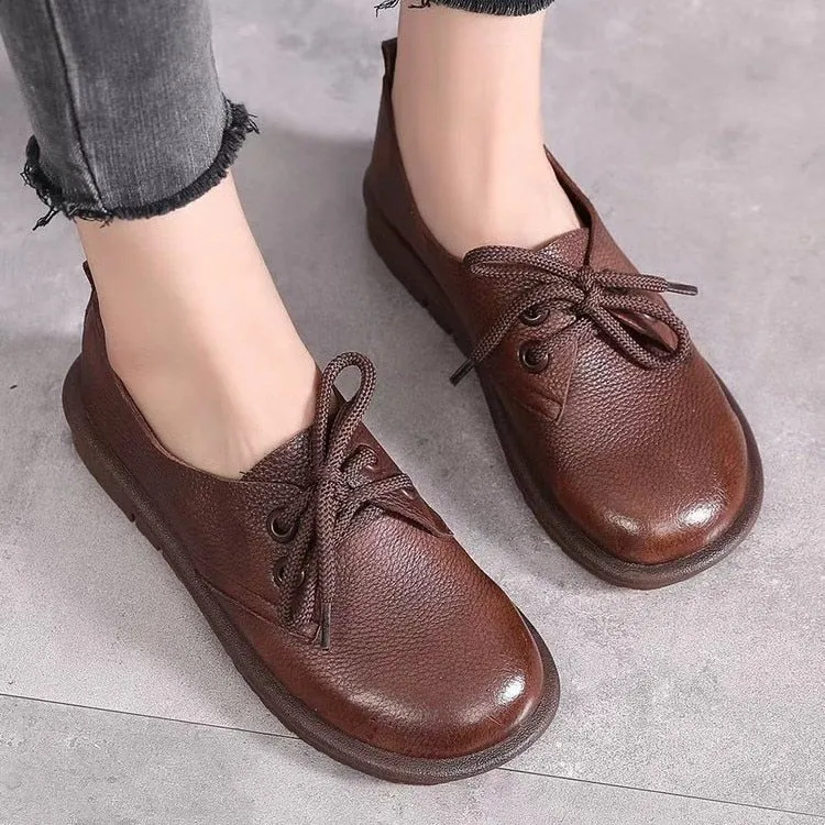 Amozae Women Oxfords Spring/Autumn Flat Shoes for Women Artificial Leather Casual Flats Ladies Lace Up Solid Chaussure Femme