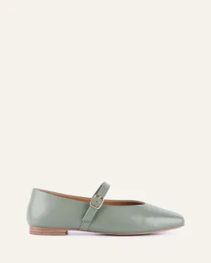 APRIL CASUAL FLATS PISTACHIO GREEN LEATHER