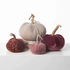 Autumn Evenings Grand Harvest Set - Plush Pumpkin Luxury Velvet Real Stem Pumpkin Fall Décor