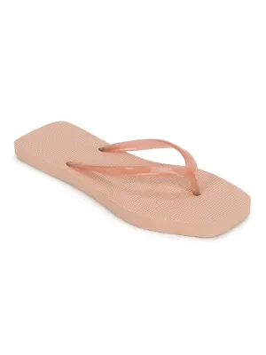 Beige EVA Flip Flops With Square Front