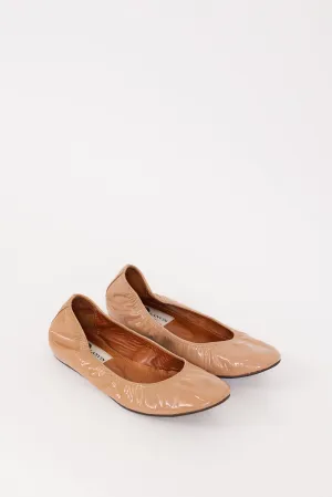 Beige Patent Elasticized Ballet Flat