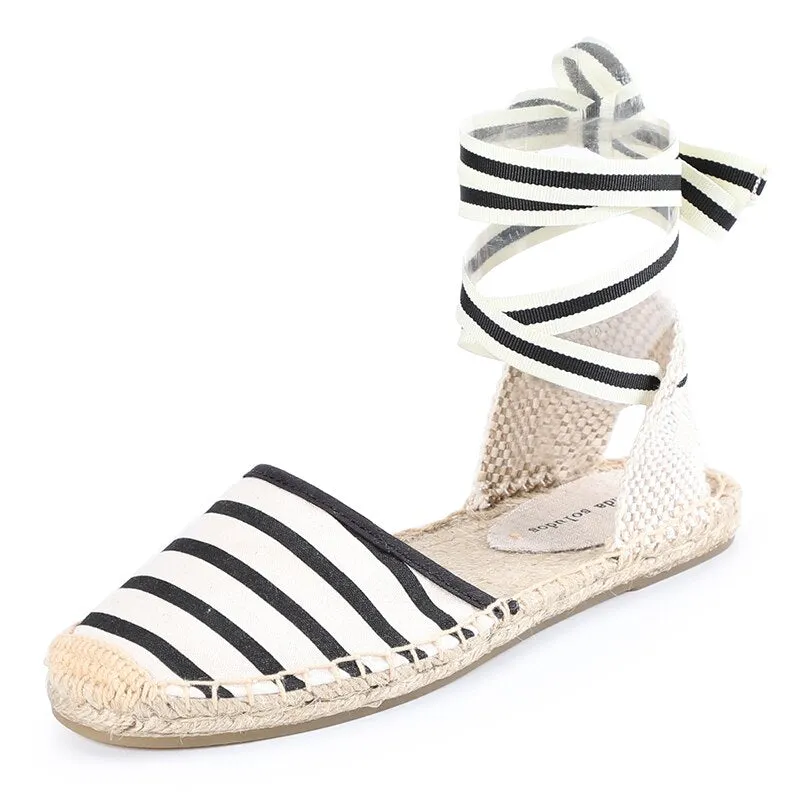 BerriesJam - 2024 Summer Strappy Outsole Flats Ankle Strap Espadrilles