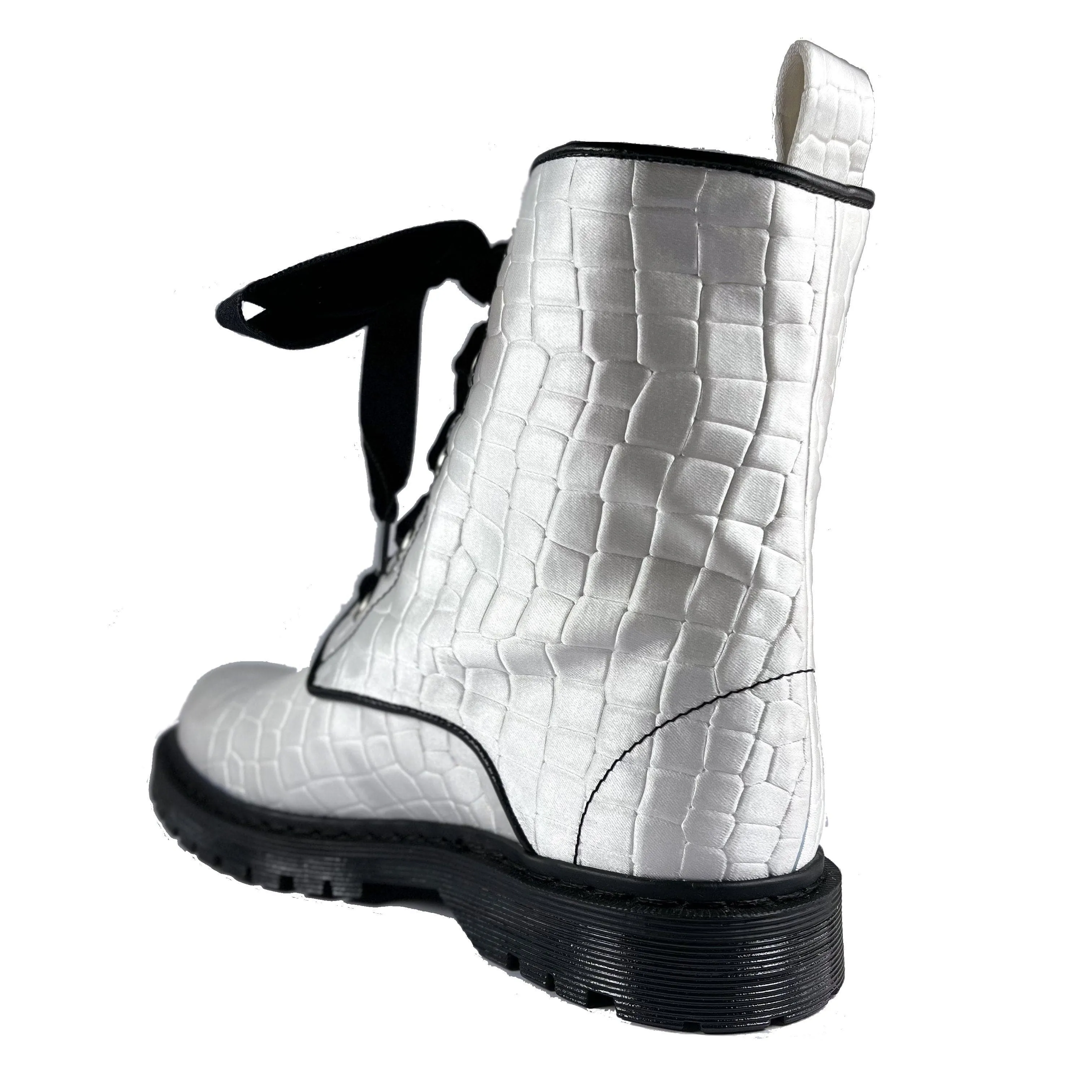 'Billie' vegan combat boot by Zette Shoes - white croc