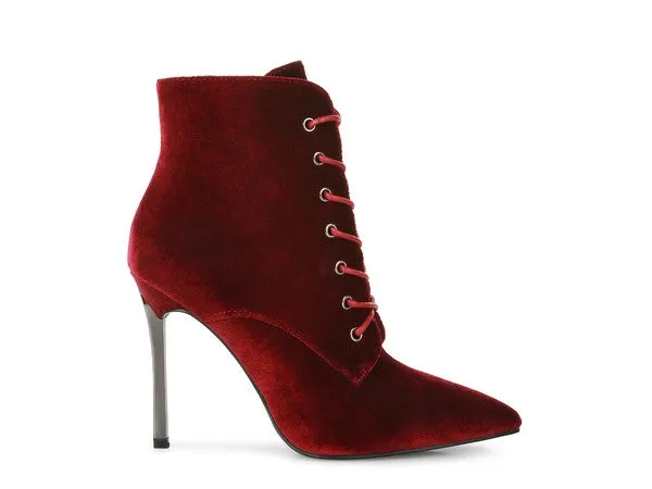 Bjorn Velvet Lace-Up High-Heel Stiletto Boots | Rag Company