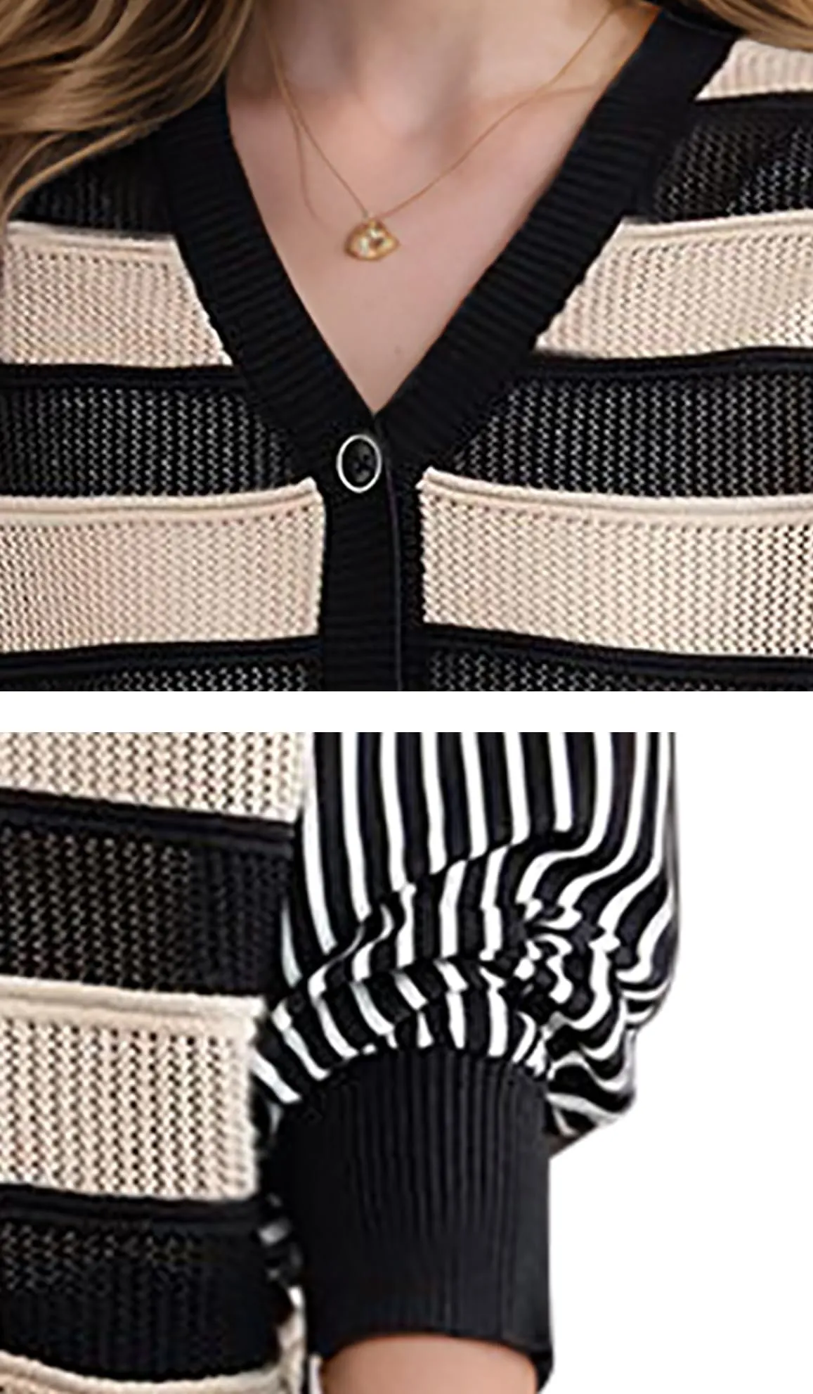 BK-Striped Cardigan Button Fashion Casual Tops