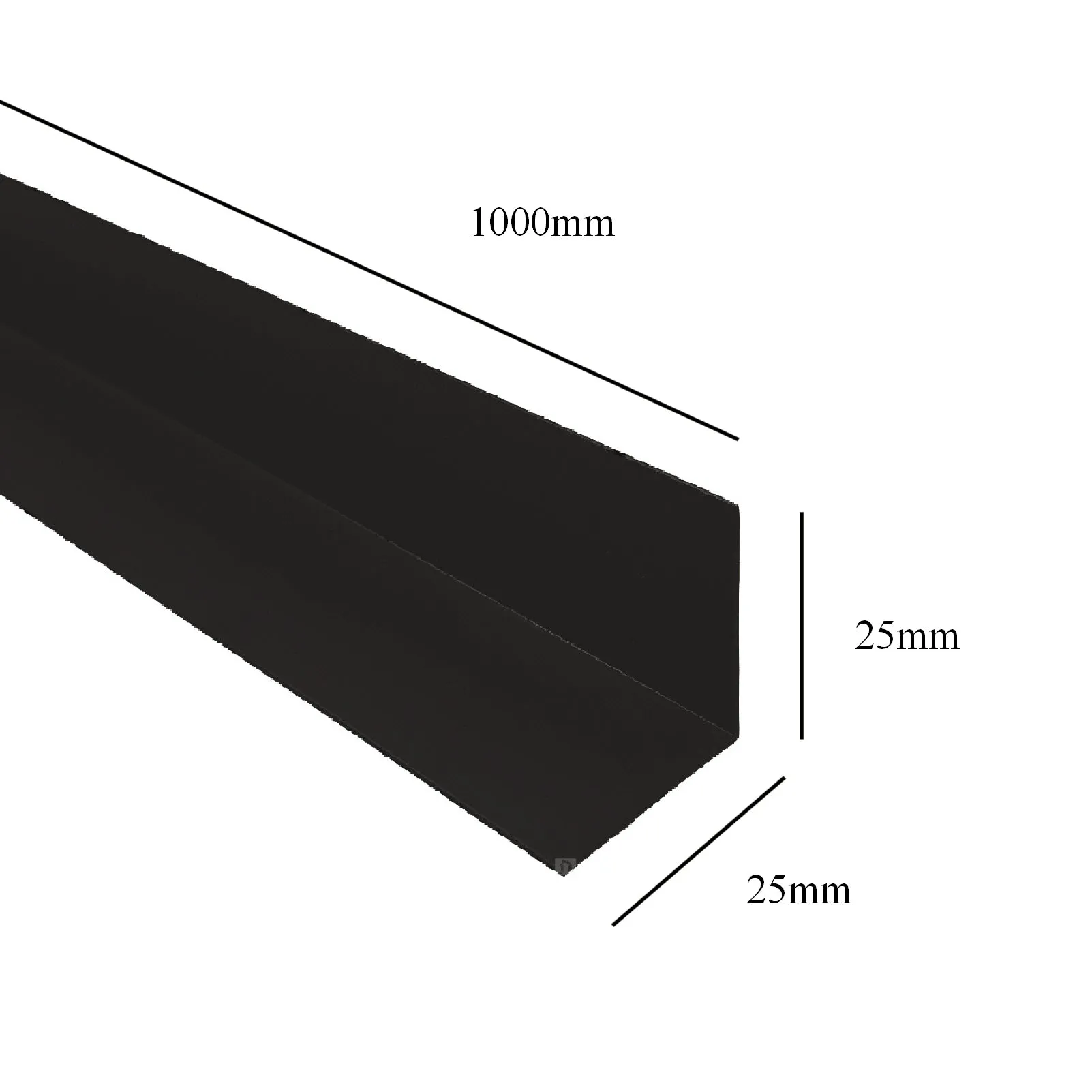 Black 1 Metre UPVC Angle 25mm x 25mm Corner Trim