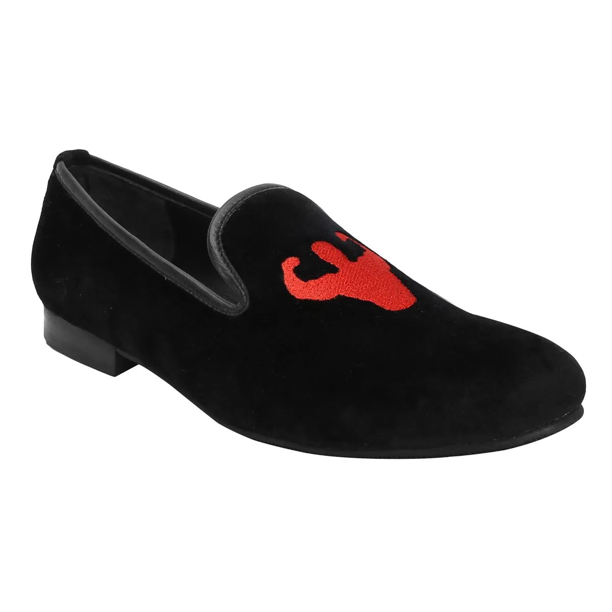 Black Body Building Embroidery Collection Velvet Slip-On Shoes By Bareskin