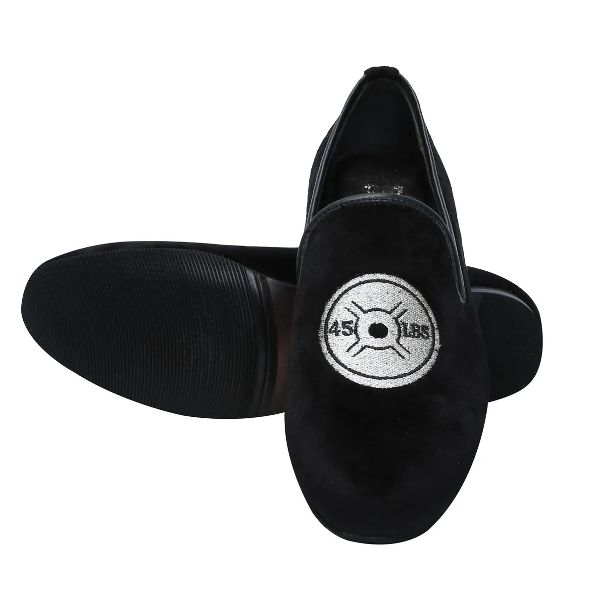 Black Body Building Embroidery Collection Velvet Slip-On Shoes By Bareskin