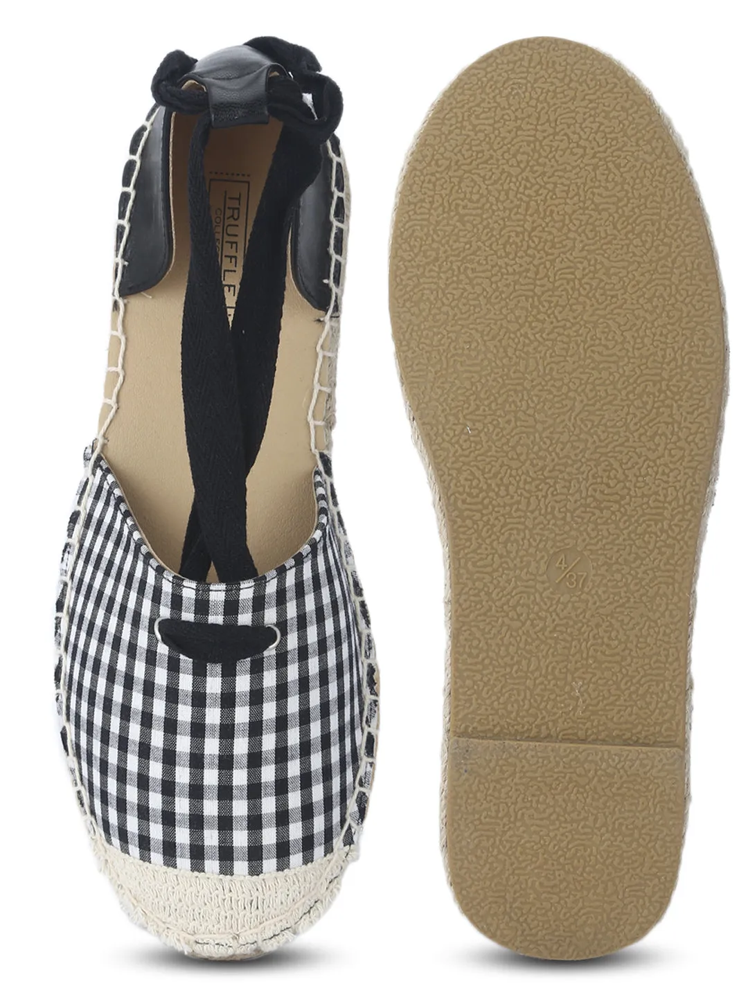 Black Gingham Wrap around Flats