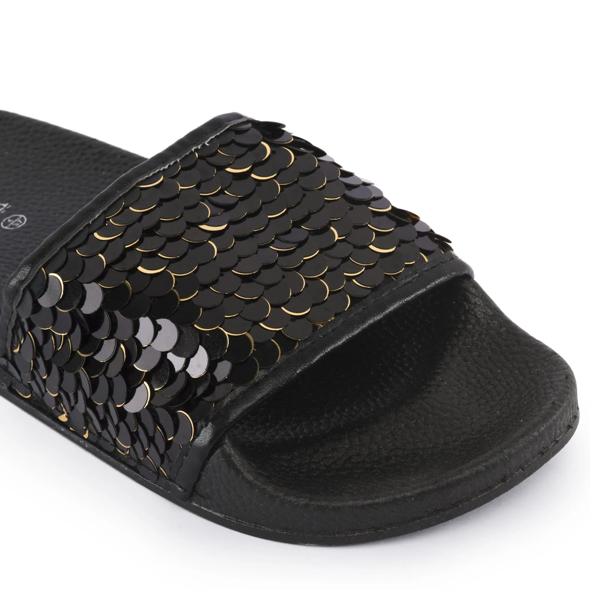 Black Gold Sequined Sliders