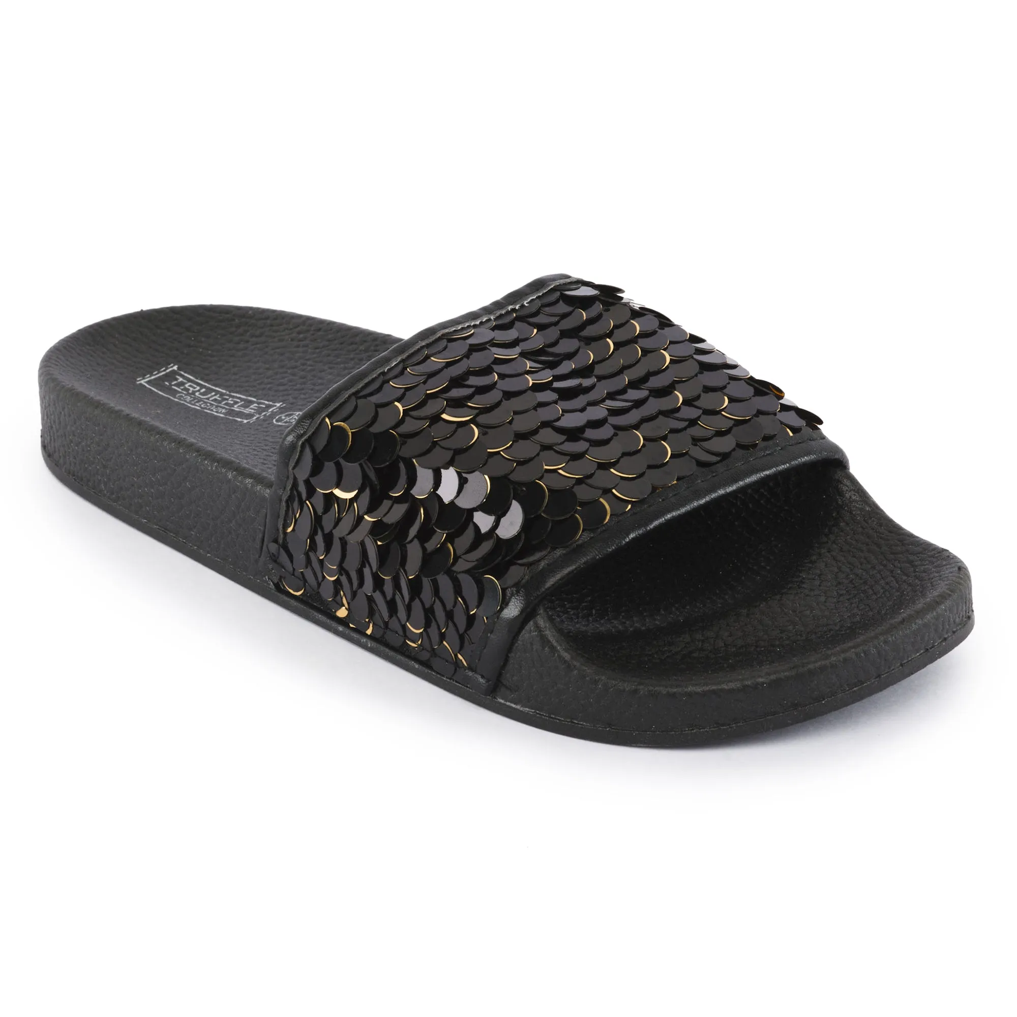 Black Gold Sequined Sliders