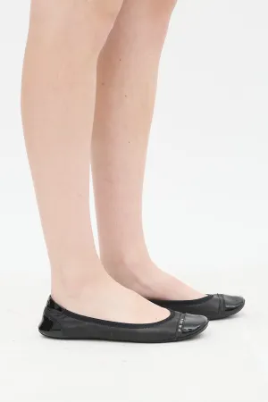 Black Leather Scrunch Ballet Flat