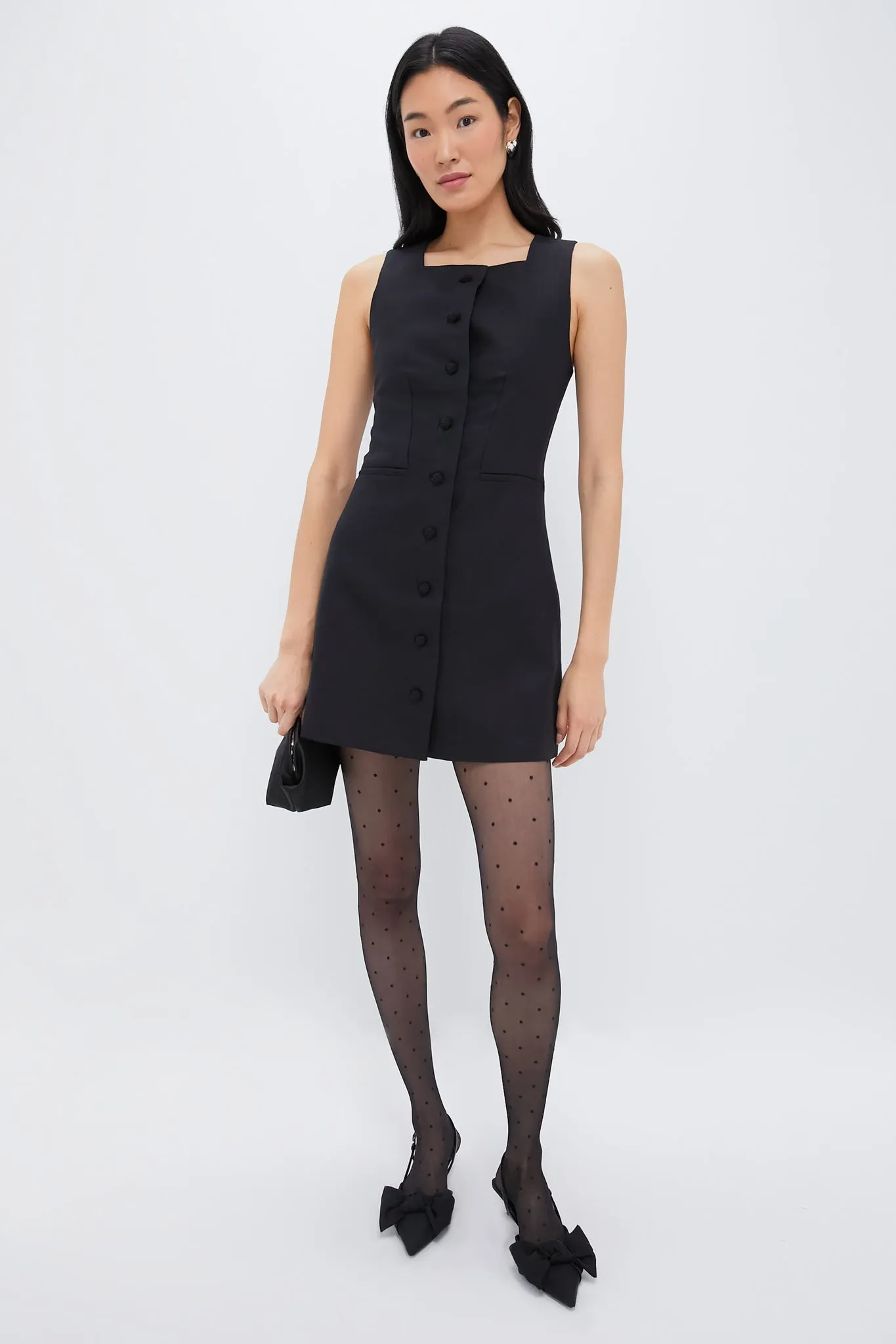 Black Rio Button Mini Dress