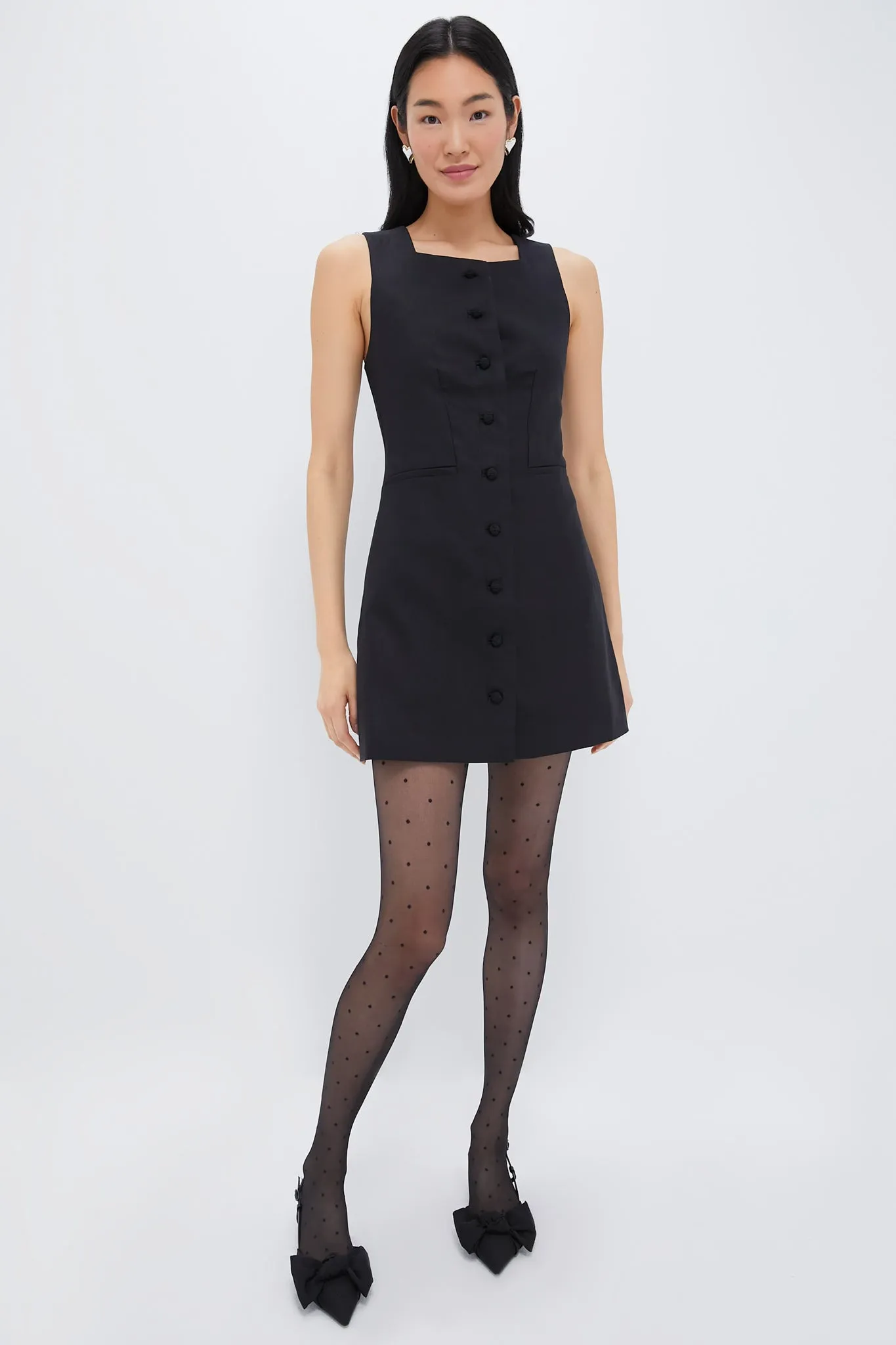 Black Rio Button Mini Dress