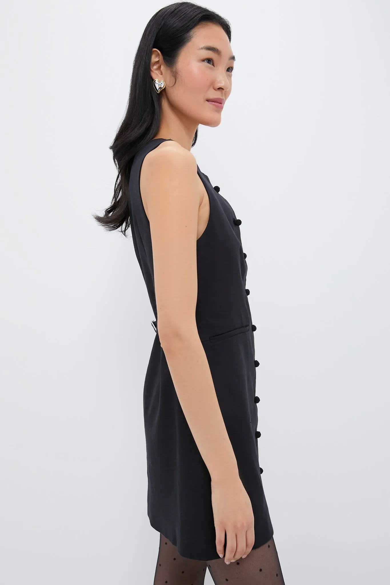 Black Rio Button Mini Dress