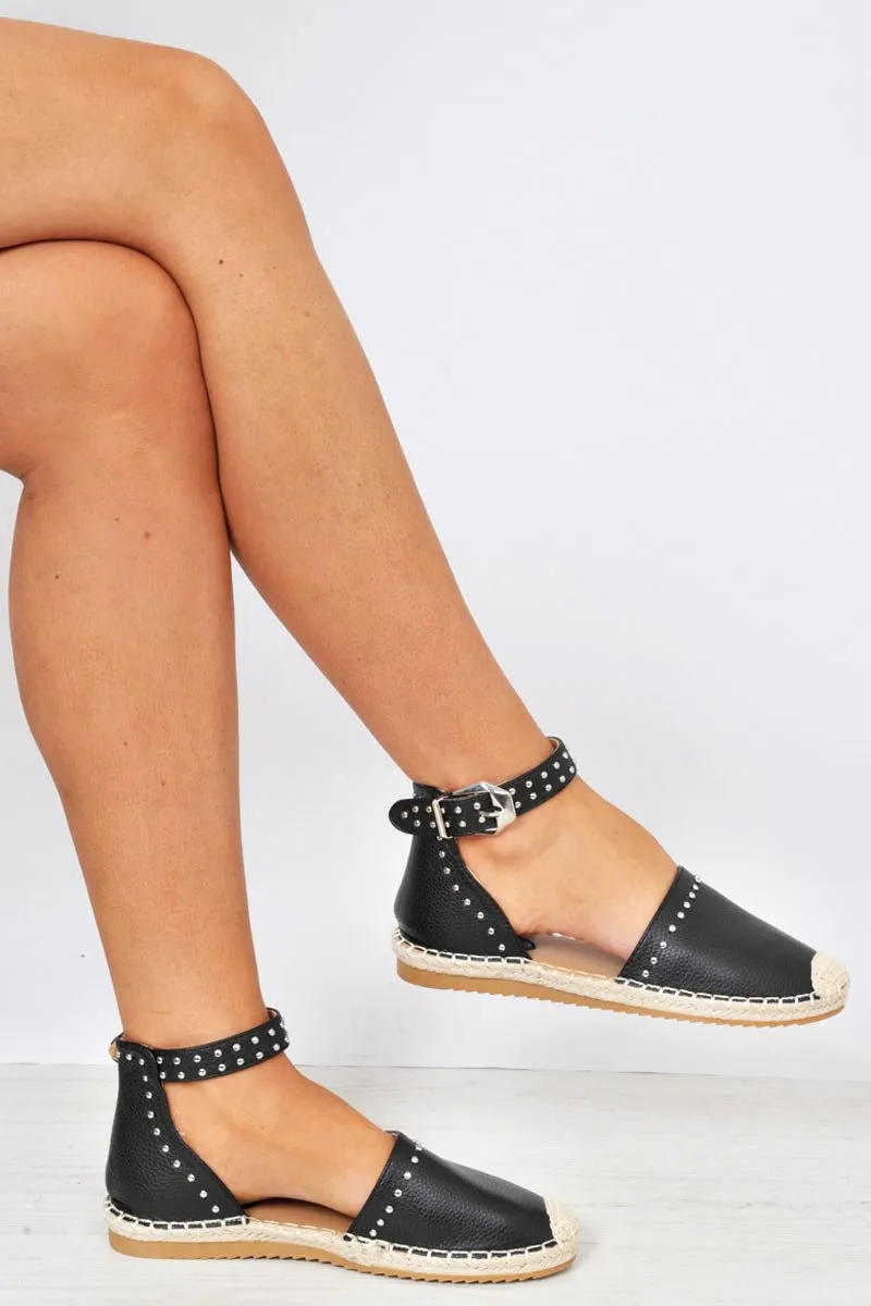 Black Studded Espadrilles Sandals - Robin