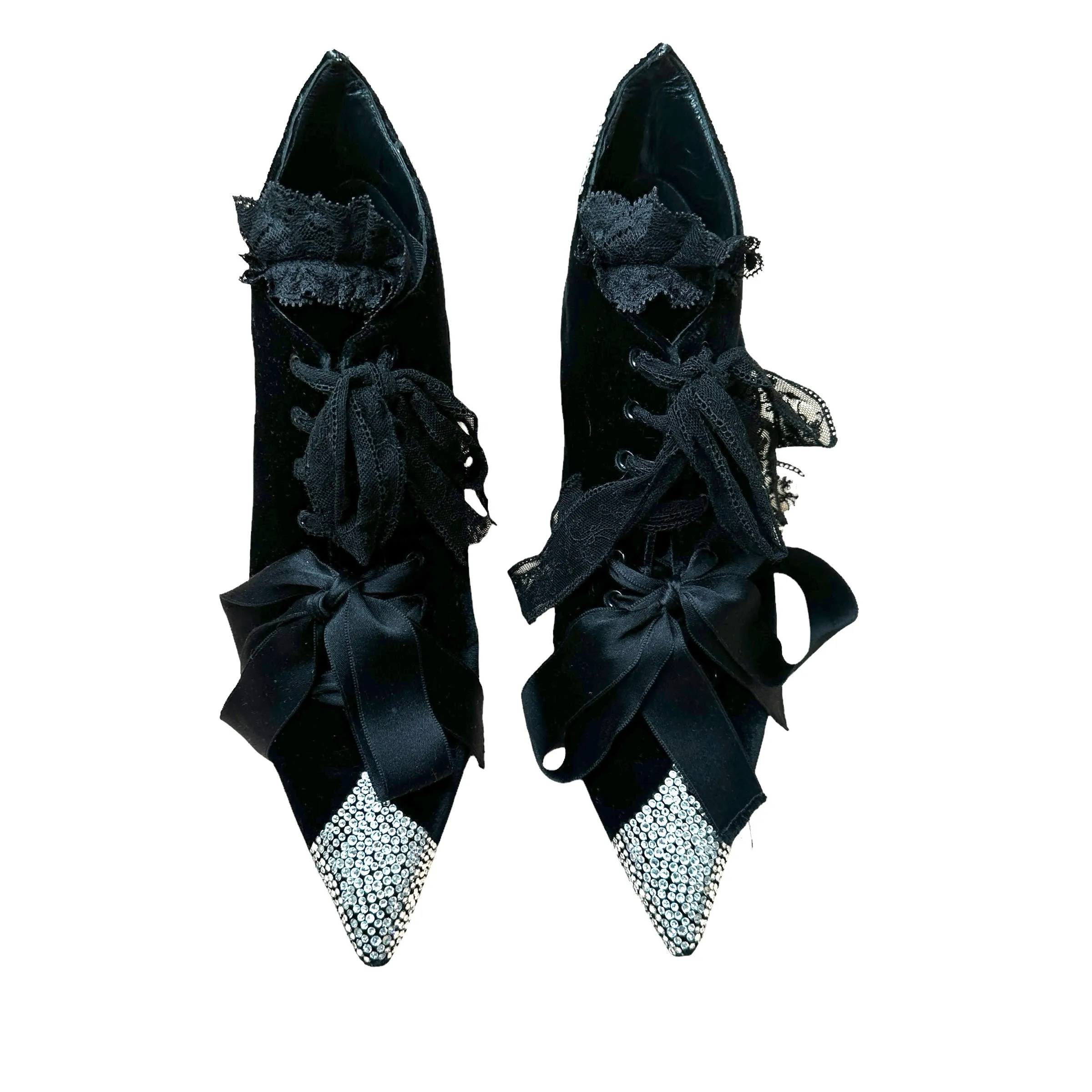 Black Velvet & Crystal Shoes - 9