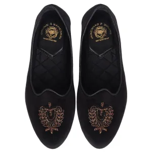 Black Velvet Jalsa with Golden Royal Crest Zardosi By Brune & Bareskin