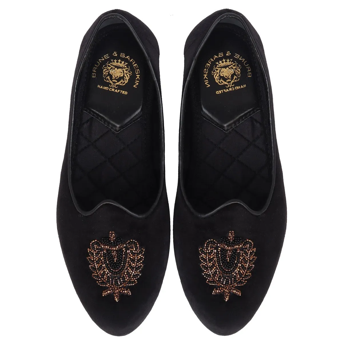 Black Velvet Jalsa with Golden Royal Crest Zardosi By Brune & Bareskin