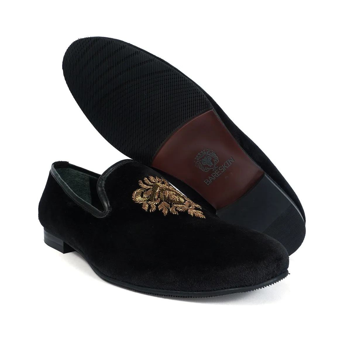 Black Velvet Slip-on Shoes with Hand Zardosi Design