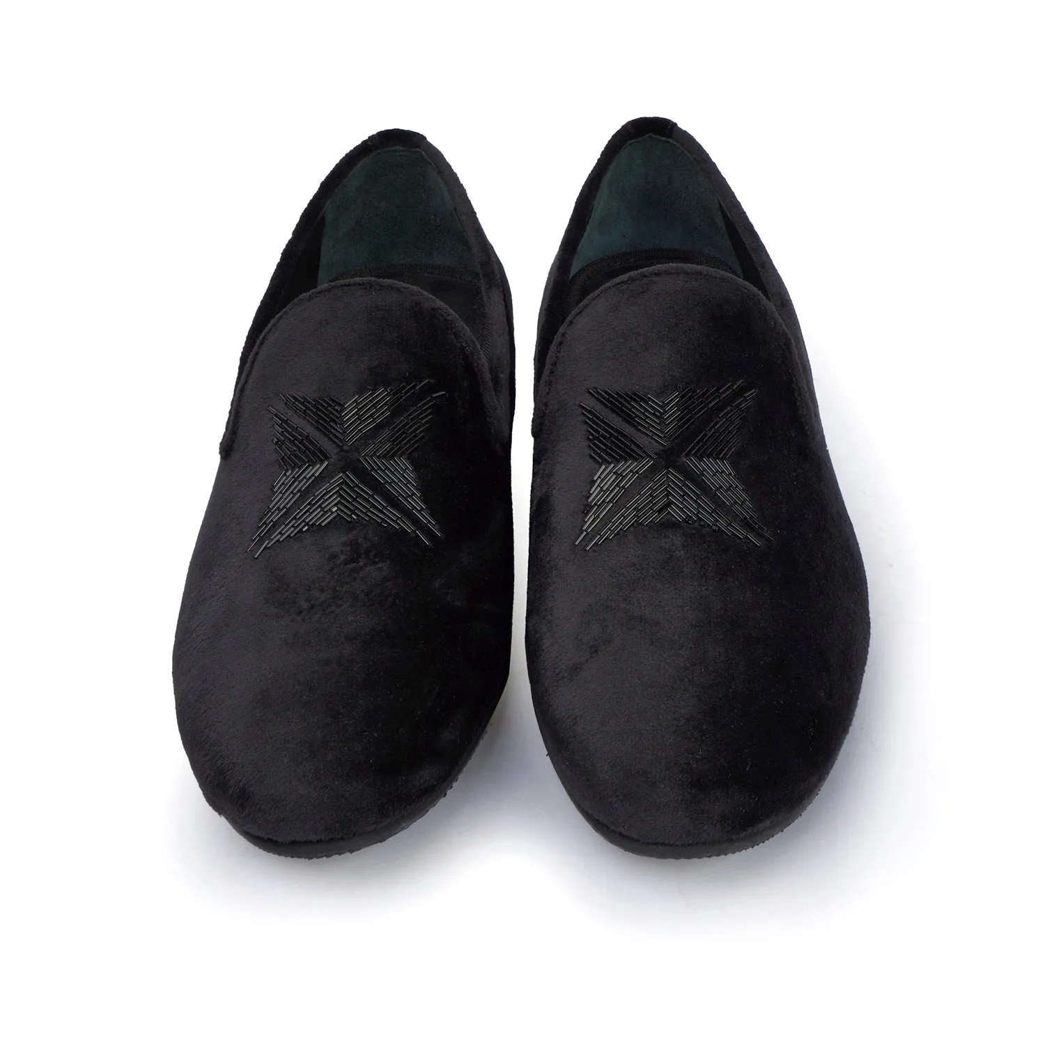 Black Velvet Zardosi Beads Slip-On Shoes