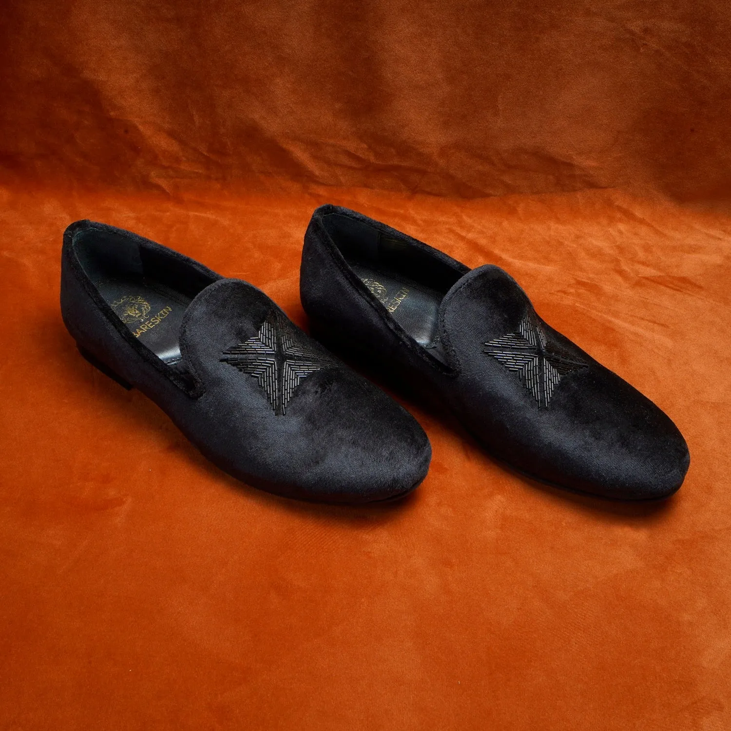 Black Velvet Zardosi Beads Slip-On Shoes