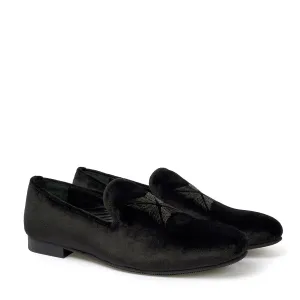 Black Velvet Zardosi Beads Slip-On Shoes