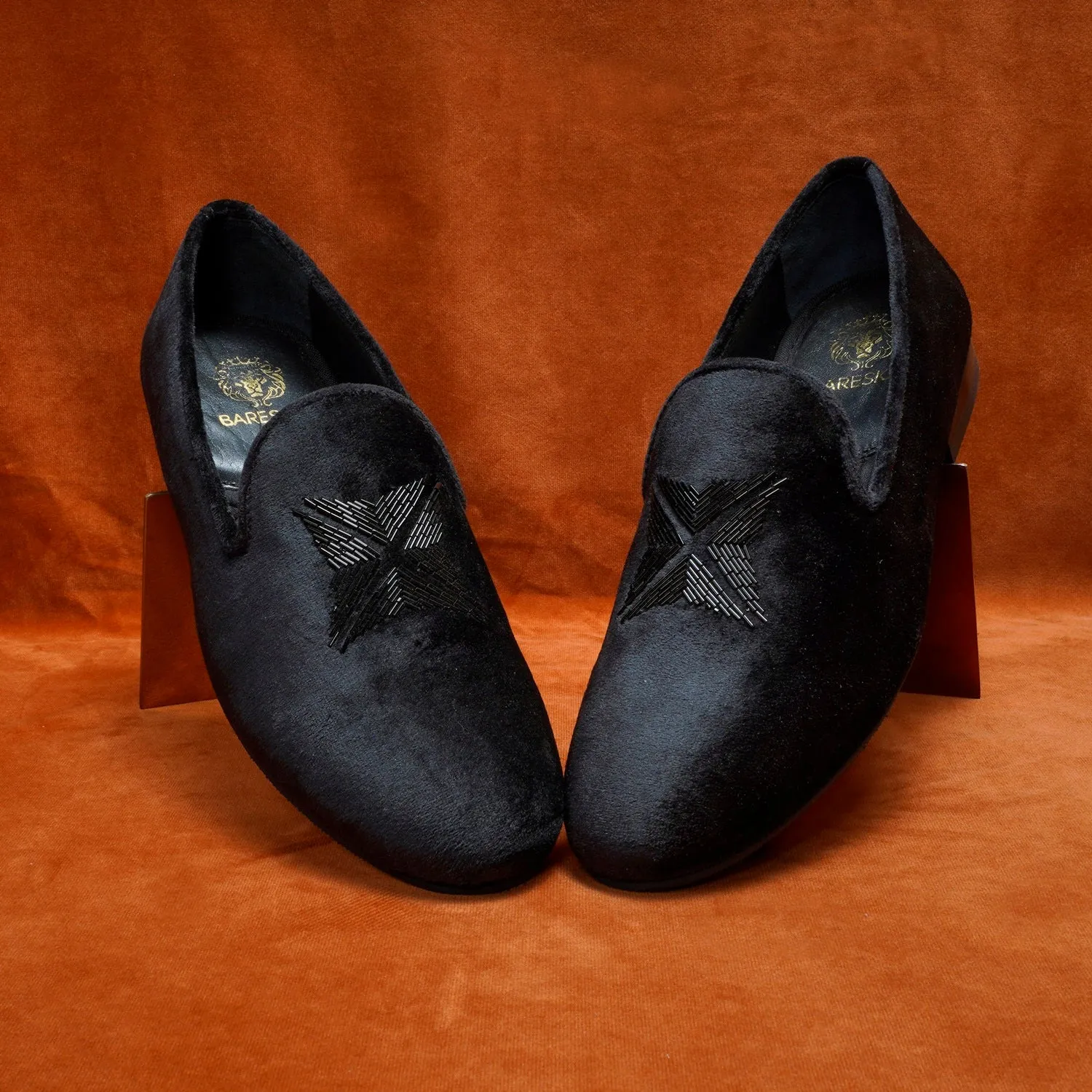 Black Velvet Zardosi Beads Slip-On Shoes