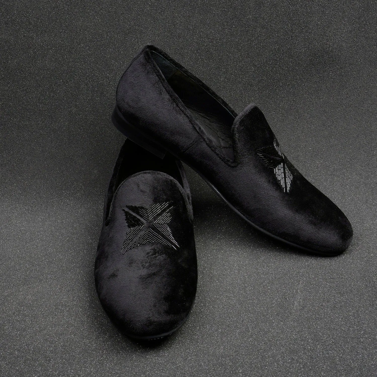 Black Velvet Zardosi Beads Slip-On Shoes