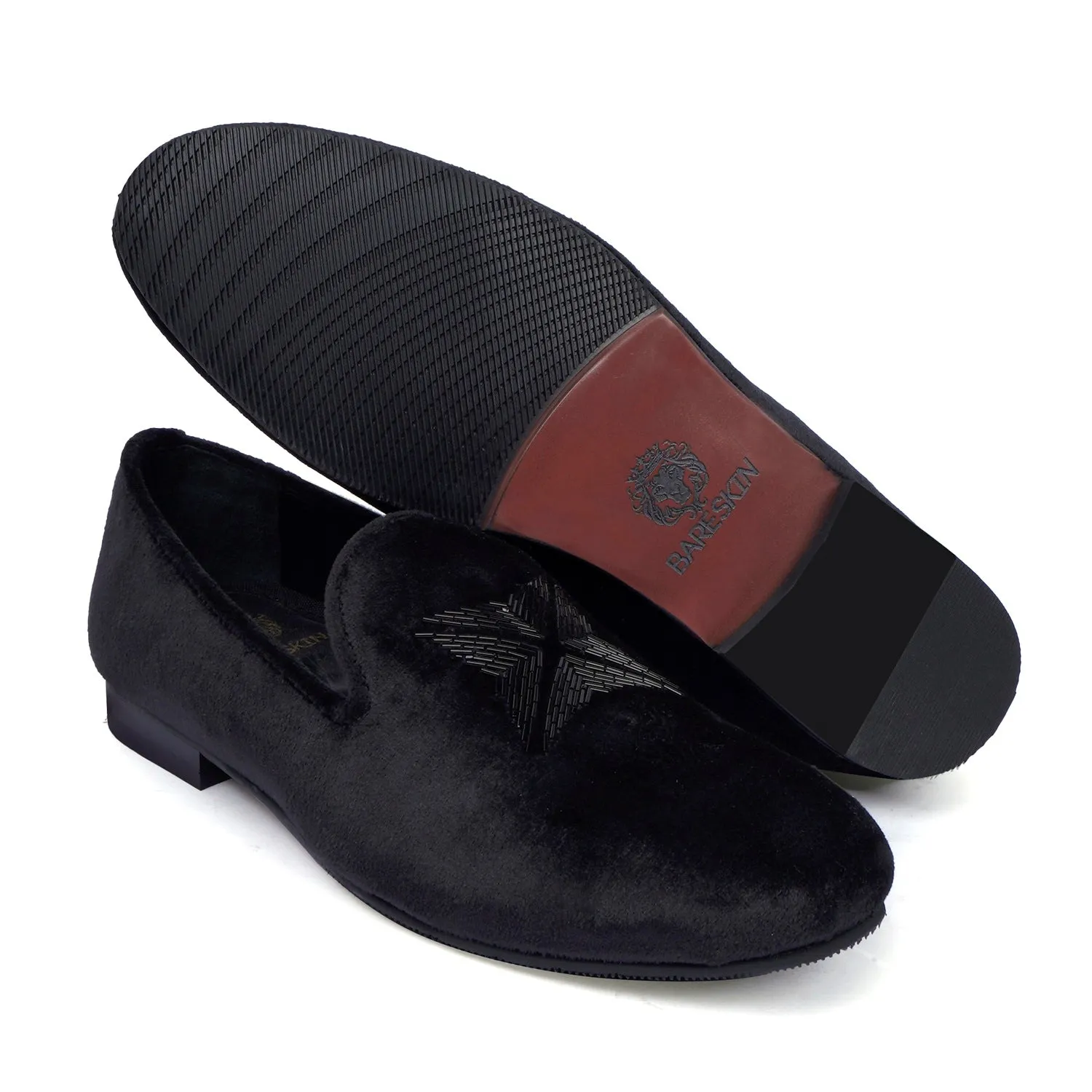 Black Velvet Zardosi Beads Slip-On Shoes