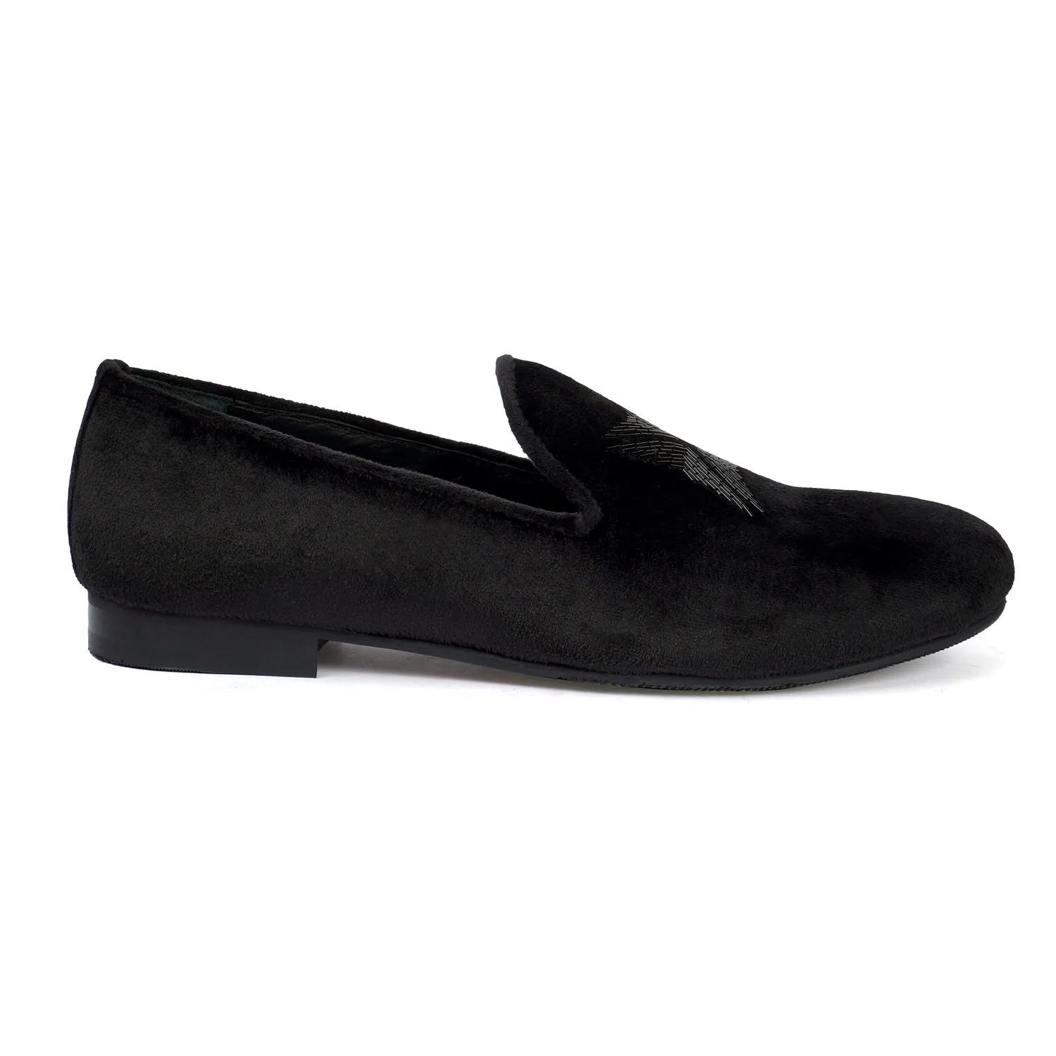 Black Velvet Zardosi Beads Slip-On Shoes