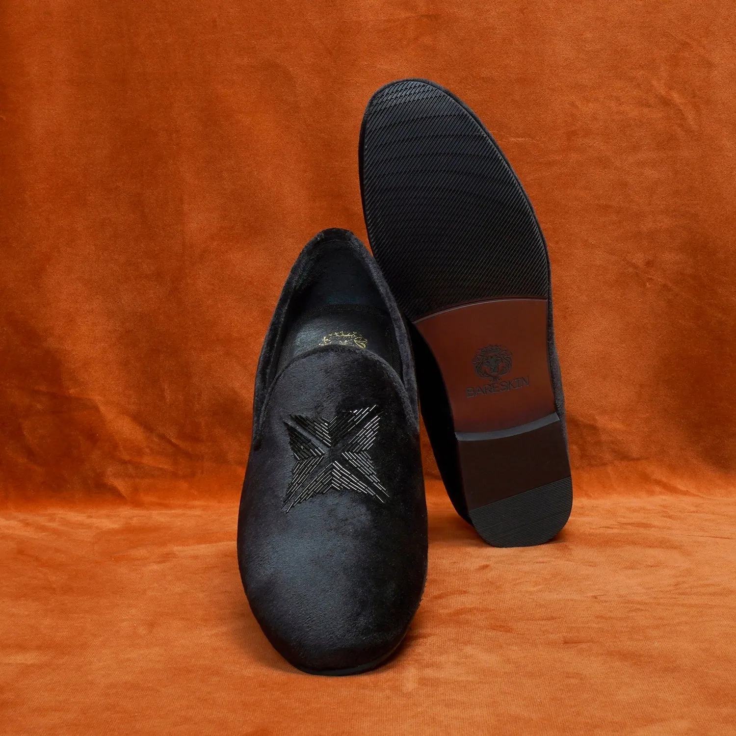 Black Velvet Zardosi Beads Slip-On Shoes