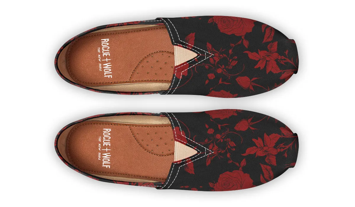 Blood Rose Romance Espadrilles - Lightweight Canvas Slip-Ons with Elastic V for Easy Comfort