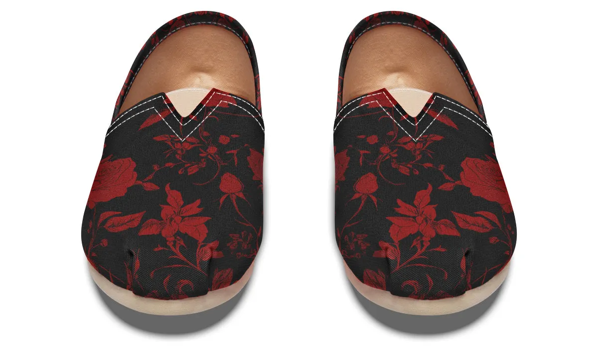 Blood Rose Romance Espadrilles - Lightweight Canvas Slip-Ons with Elastic V for Easy Comfort