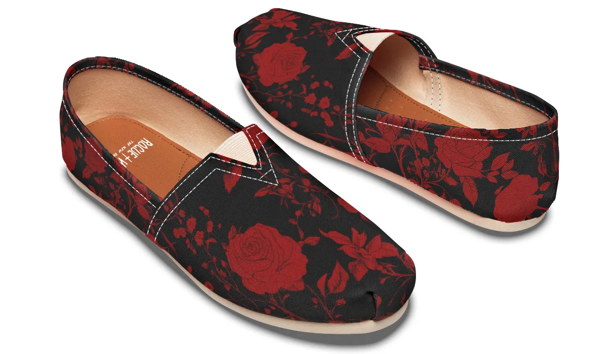 Blood Rose Romance Espadrilles - Lightweight Canvas Slip-Ons with Elastic V for Easy Comfort