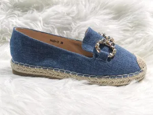 BLUE JEAN CRYSTAL EMBELLISHED SLIP ON ESPADRILLE