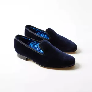 Bowhill & Elliot Navy Velvet Albert Slippers