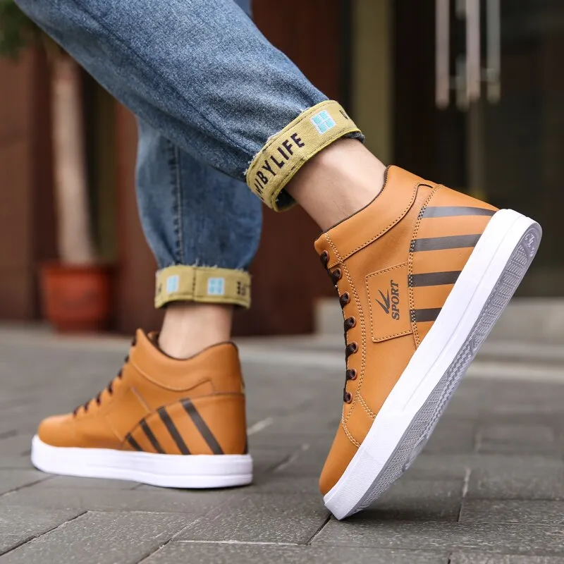 Brand Men Leather High-Top Skateboarding Shoes Men's Sneakers Male Fashion Non-Slip Sport Shoes Casual Trend Walking Shoes