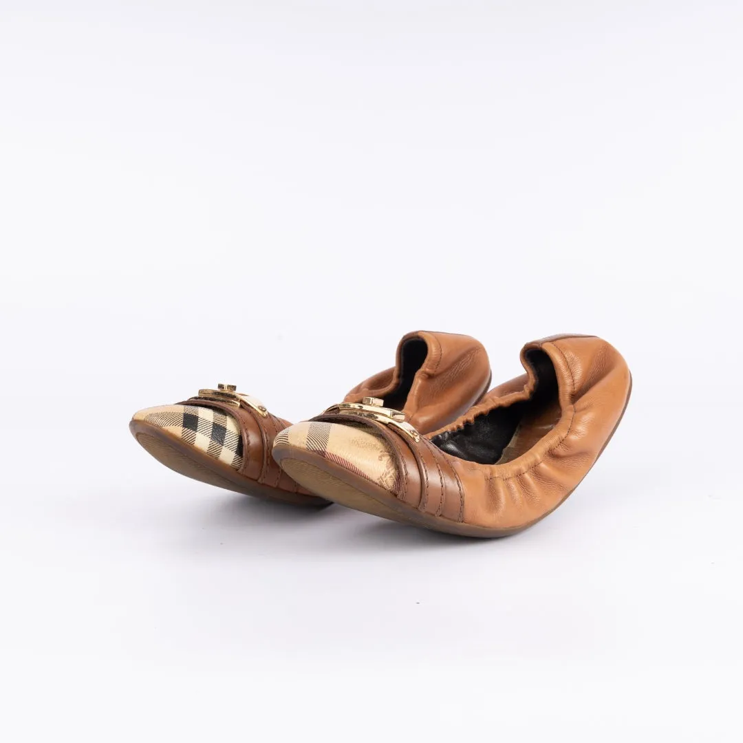 Burberry Coated Canvas And Leather Scrunch Ballet Flats