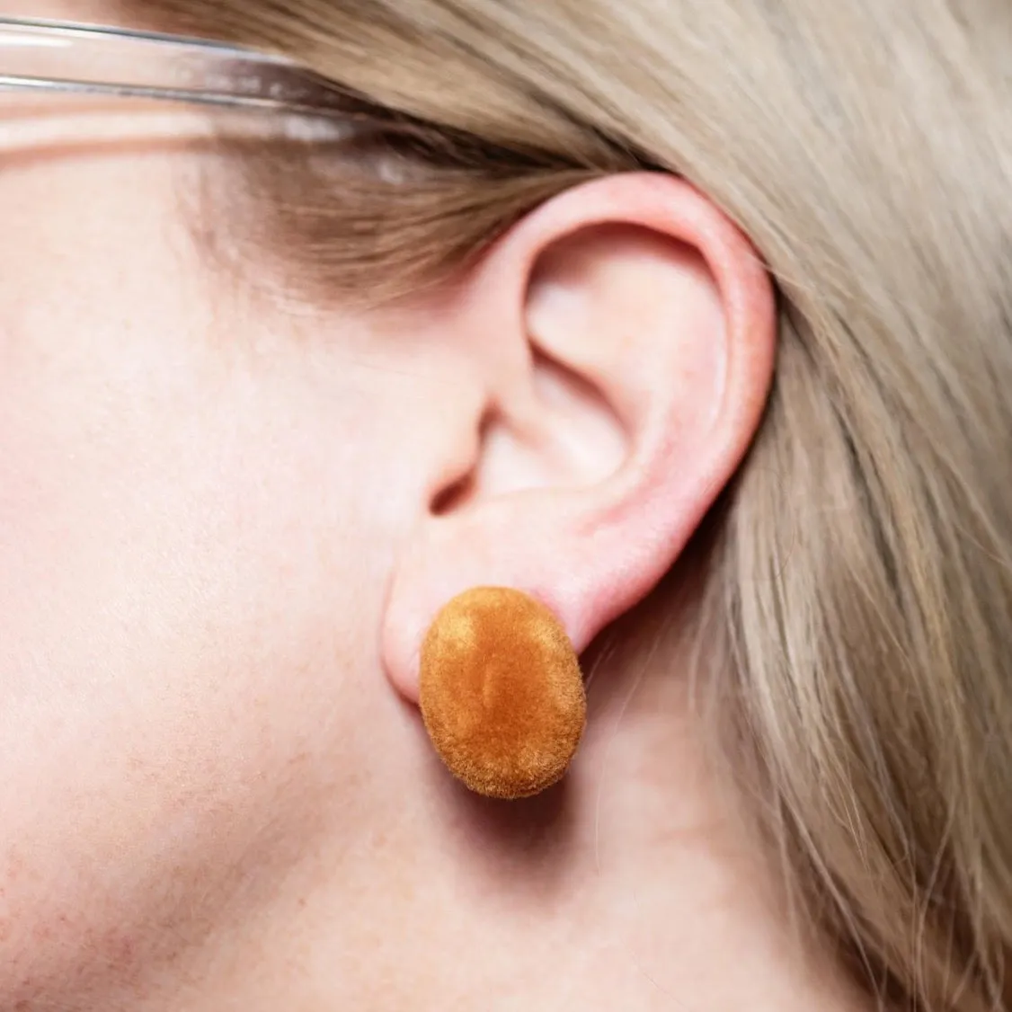 Butterscotch Velvet Flocked Oval Lucite Stud Earrings