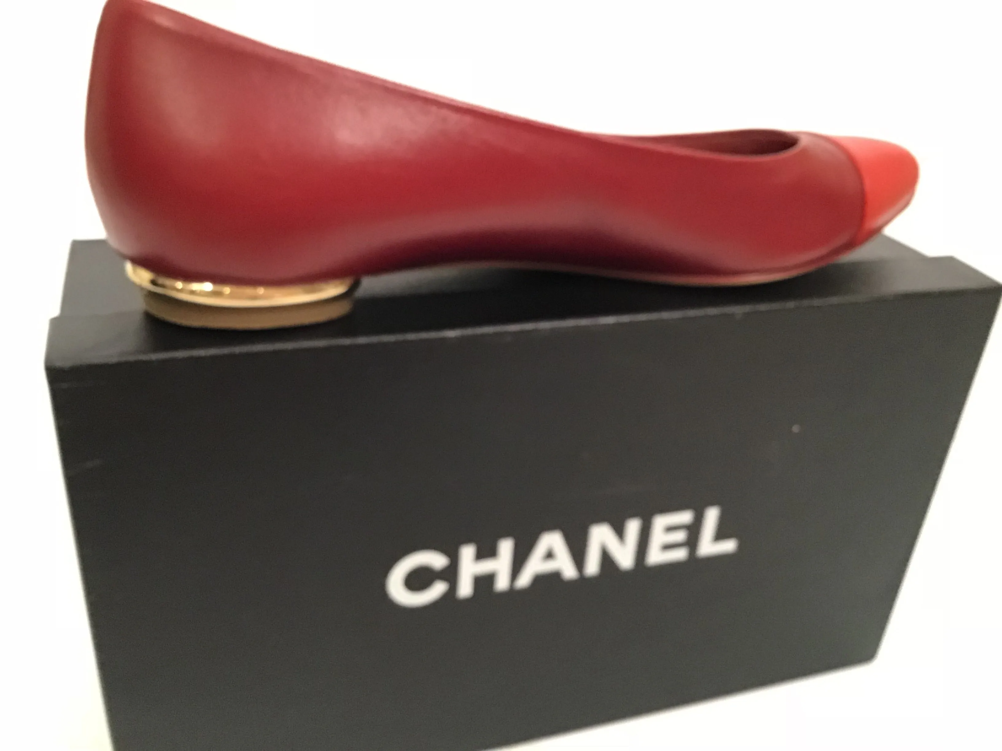 Chanel Red Bicolor Ballet Ballerina Flats EU 38.5 US 7.5/8