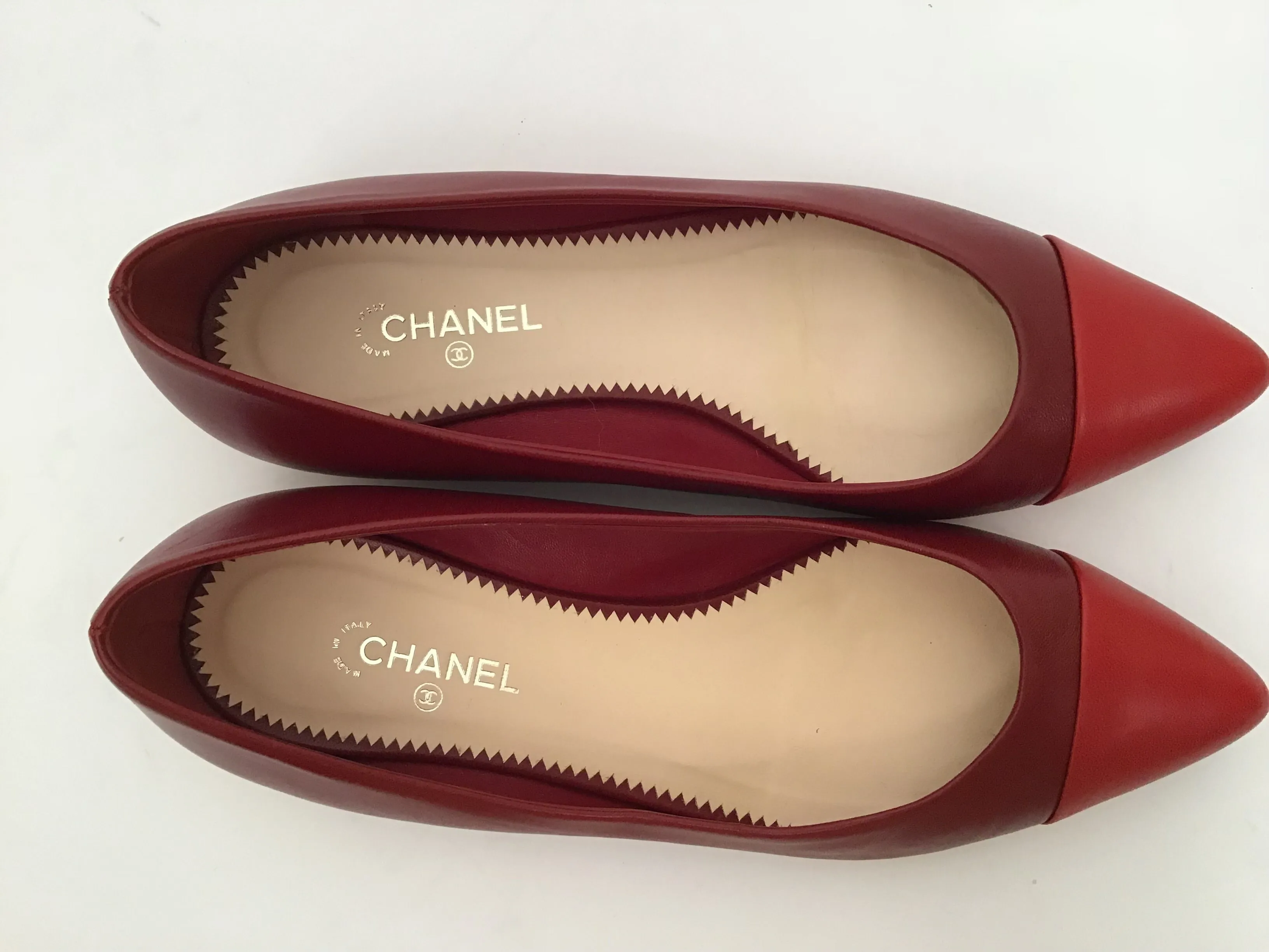 Chanel Red Bicolor Ballet Ballerina Flats EU 38.5 US 7.5/8