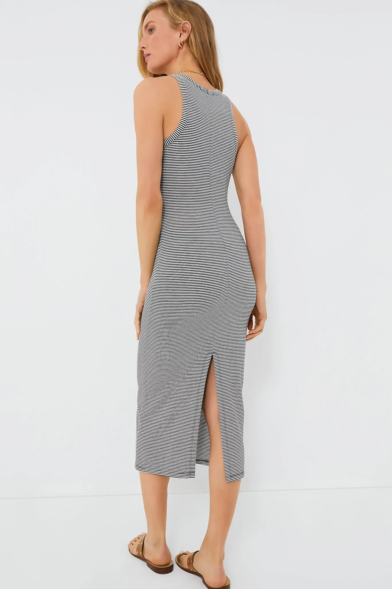 Charcoal and Ivory Stripe Racerback Tank Dress