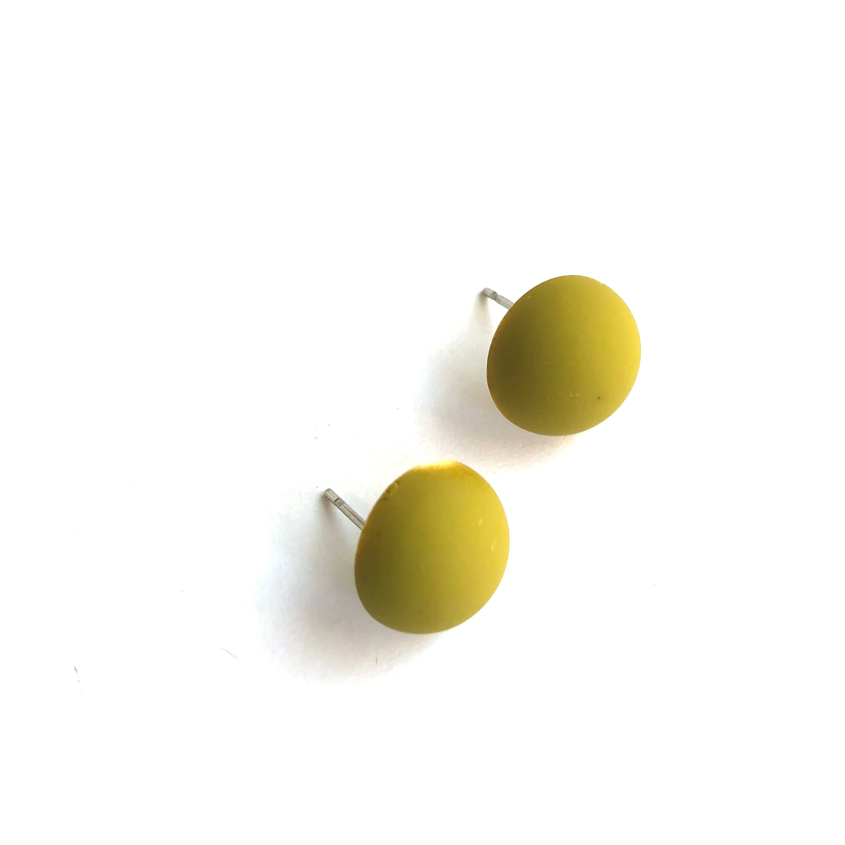 Chartreuse Velvet Retro Button Stud Earrings